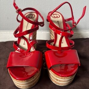 Gucci Red Cork Wedge Sandals size 38